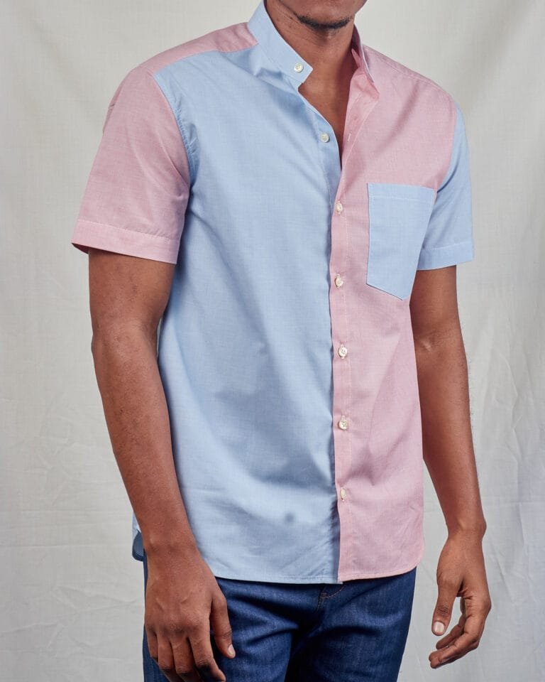 Stylish Men's Pink and Blue Button Down Shirt - Image 3