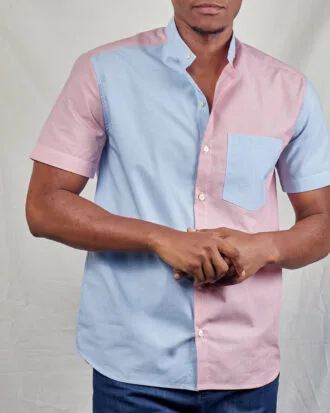 Stylish Men's Pink and Blue Button Down Shirt