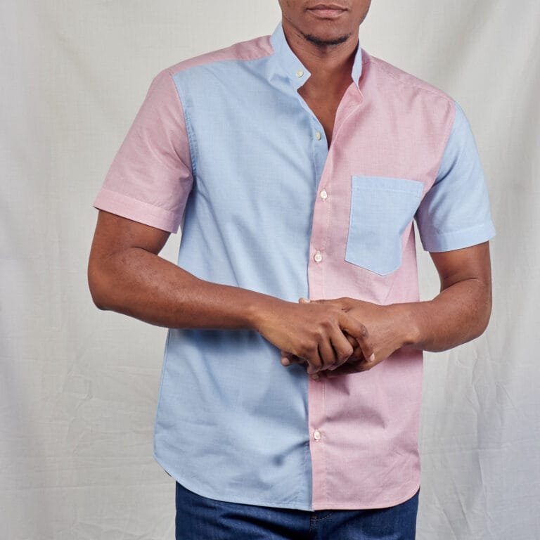 Stylish Men's Pink and Blue Button Down Shirt