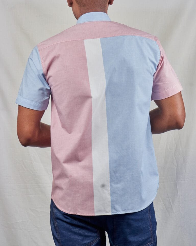 Stylish Men's Pink and Blue Button Down Shirt - Image 4