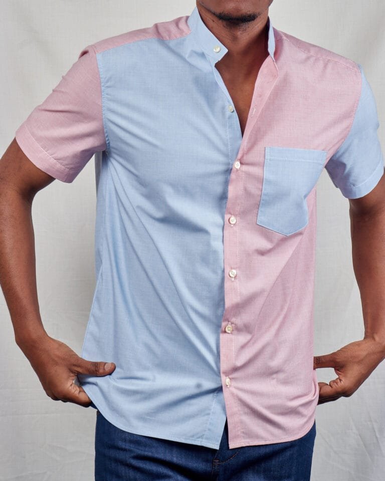 Stylish Men's Pink and Blue Button Down Shirt - Image 2