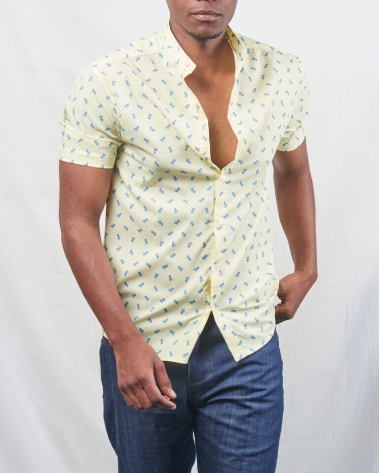 Stylish Comfort: Yellow Pineapple Printed Short Sleeve Button Down Shirt - Image 2
