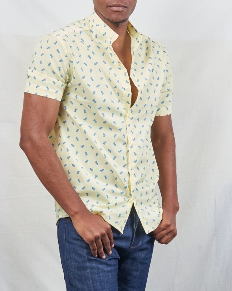 Stylish Comfort: Yellow Pineapple Printed Short Sleeve Button Down Shirt