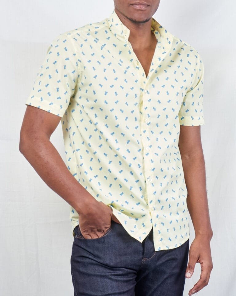 Stylish Comfort: Yellow Pineapple Printed Short Sleeve Button Down Shirt - Image 4