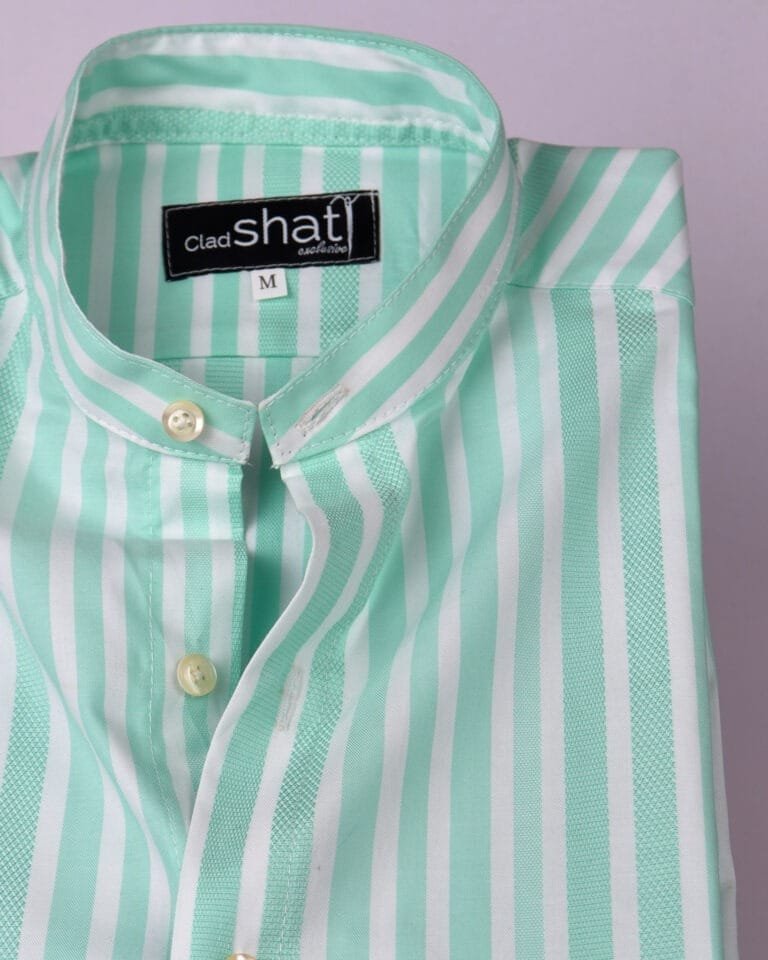 Green and White Striped Short sleeved Shirt - Image 3