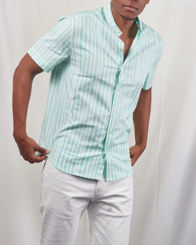 Green and White Striped Short sleeved Shirt - Image 4