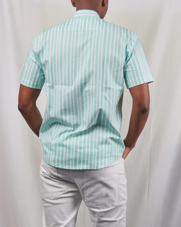 Green and White Striped Short sleeved Shirt - Image 2