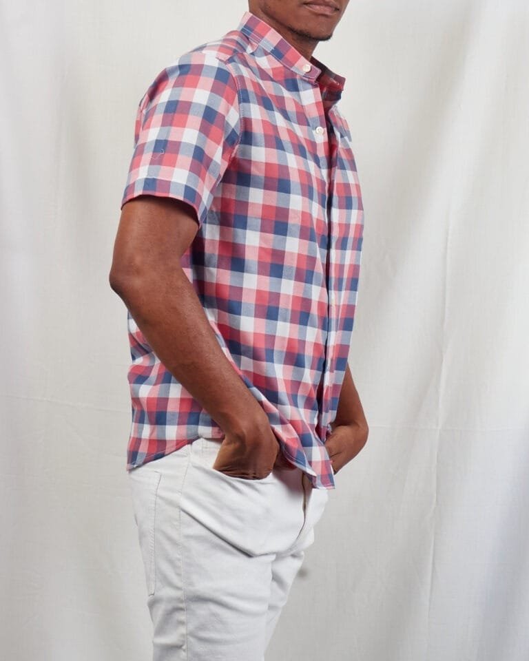 Stylish Summer Essential: Red White and Blue Plaid Shirt - Image 3