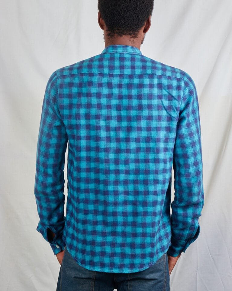 Blue plaid Checked pop-over mens shirt - Image 3