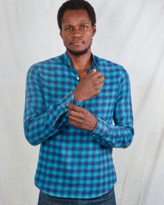 Blue plaid Checked pop-over mens shirt