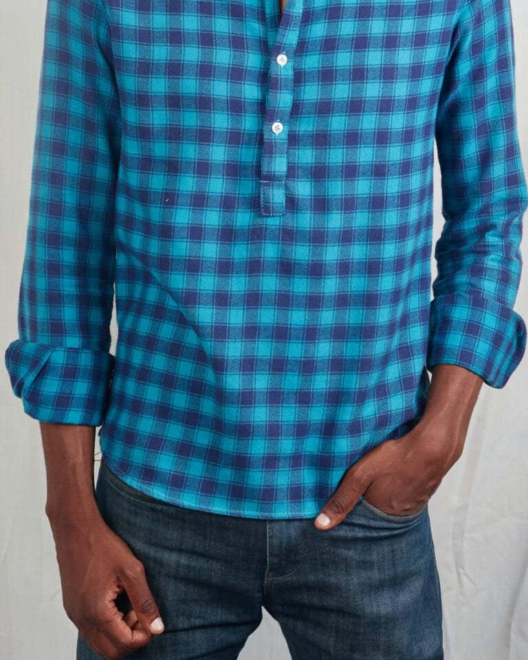 Blue plaid Checked pop-over mens shirt - Image 4