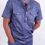 Blue lightweight short sleeved denim jeans shirt