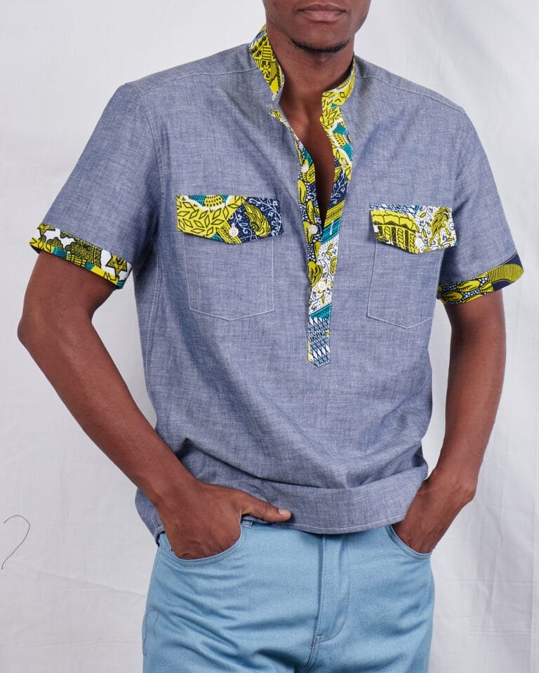 Two Pocket chambray kitenge Ankara shirt - Image 4
