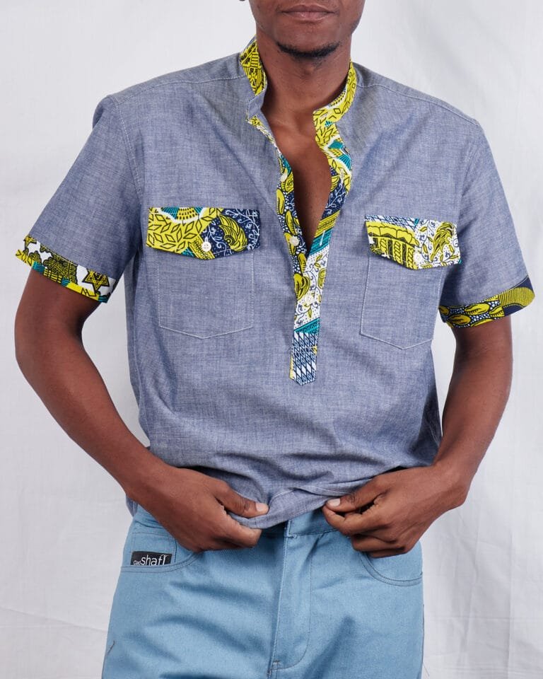 Two Pocket chambray kitenge Ankara shirt - Image 2