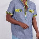 Two Pocket chambray kitenge Ankara shirt