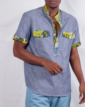 Two Pocket chambray kitenge Ankara shirt