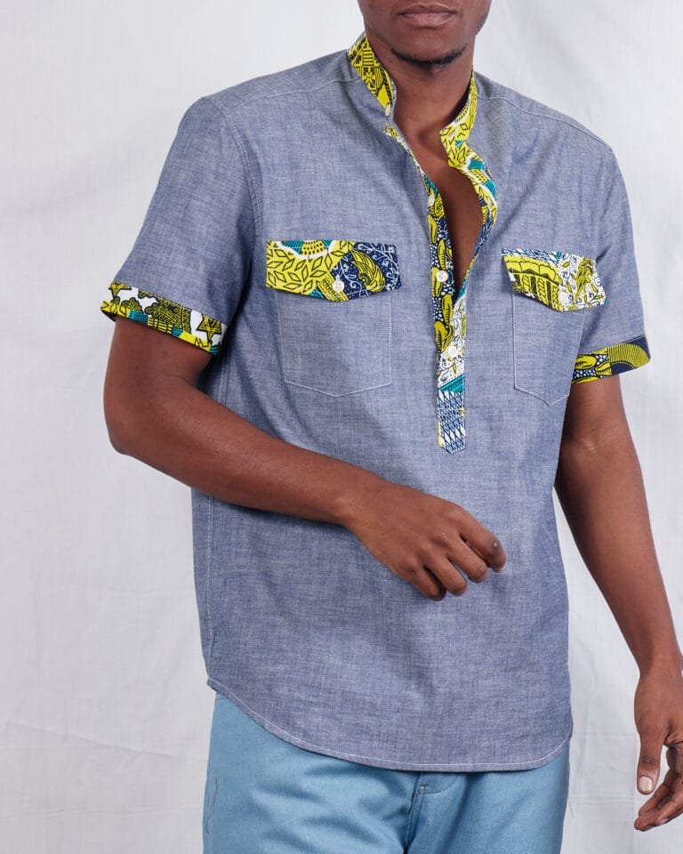 Two Pocket chambray kitenge Ankara shirt