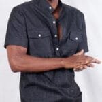 Black two pocket half plaquette men's denim jeans casual shirt