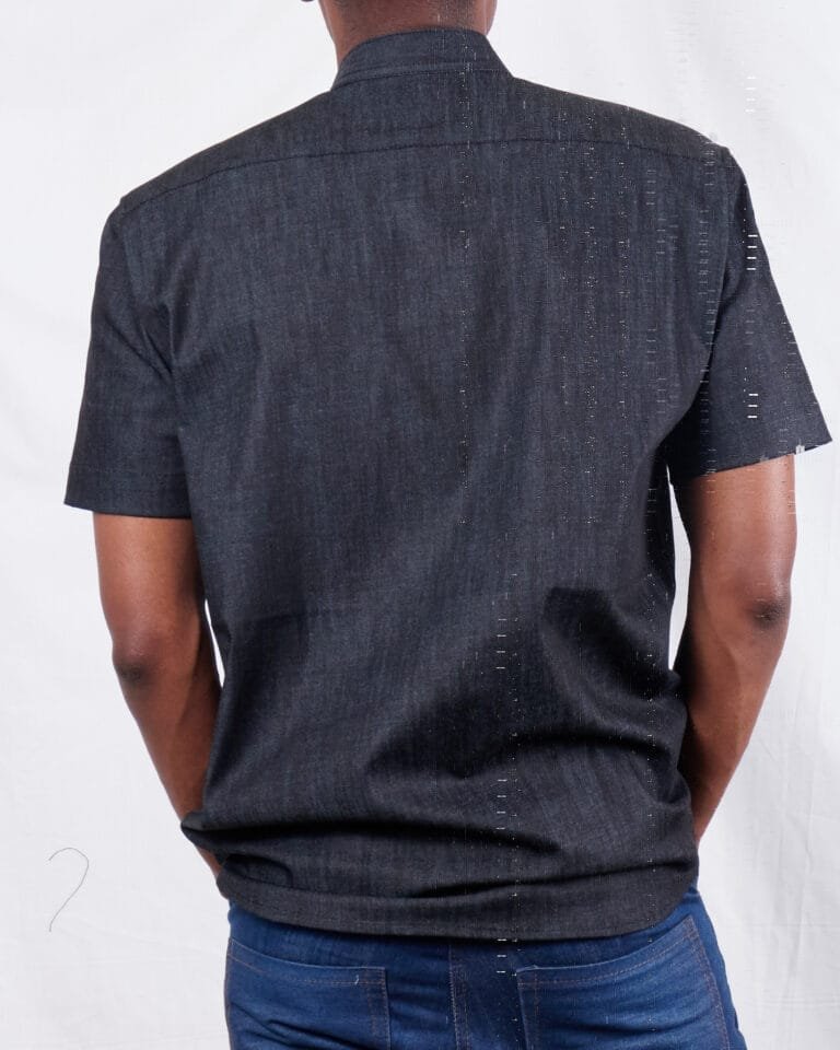 Black two pocket half plaquette men's denim jeans casual shirt - Image 2