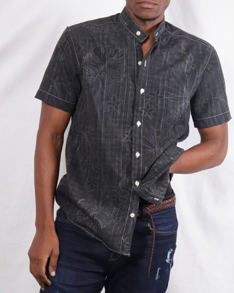 Black Tropical Printed short Sleeves Slim Fit Casual Mens Shirt - Image 3