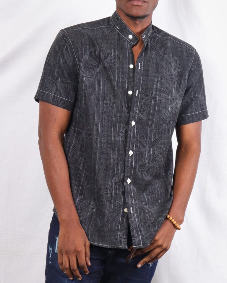 Black Tropical Printed short Sleeves Slim Fit Casual Mens Shirt - Image 2