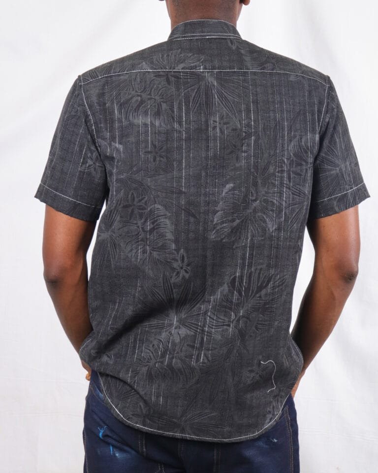 Black Tropical Printed short Sleeves Slim Fit Casual Mens Shirt - Image 4