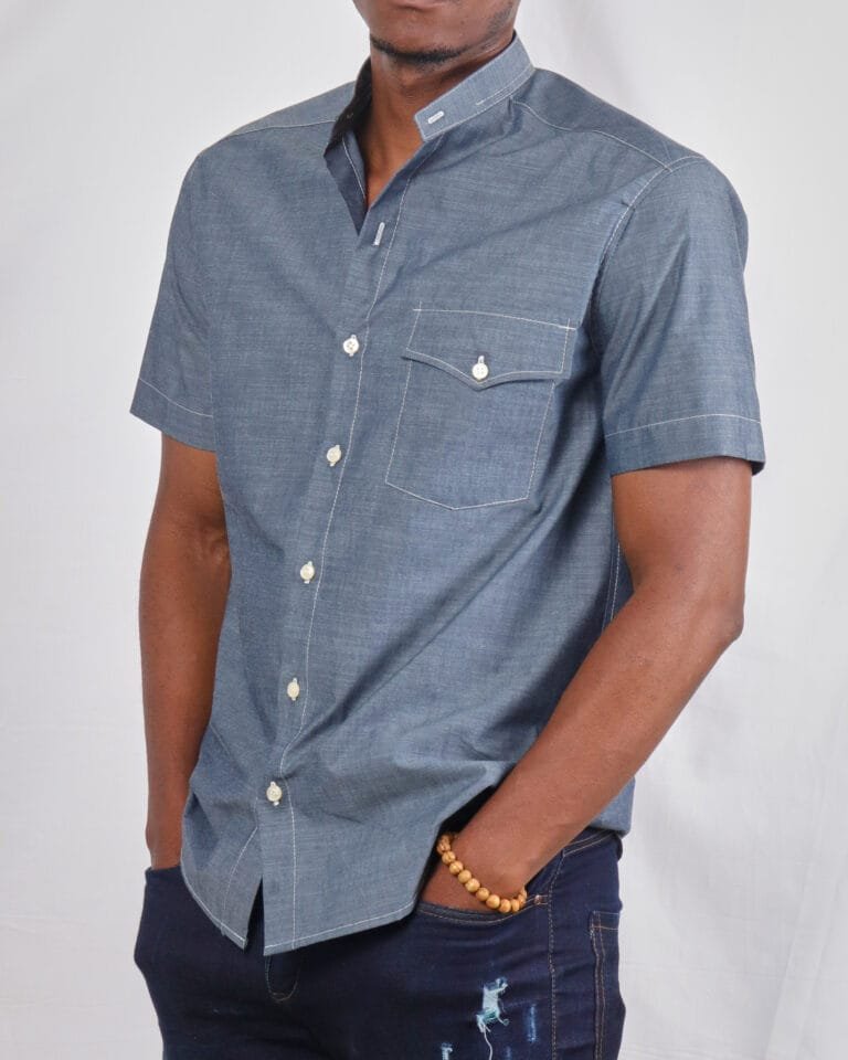 One pocket button down blue shirt - Image 3