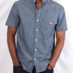 One pocket button down blue shirt