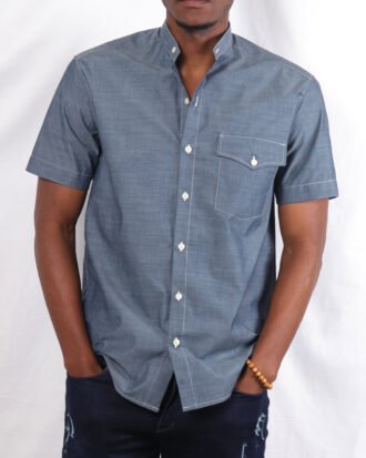 One pocket button down blue shirt