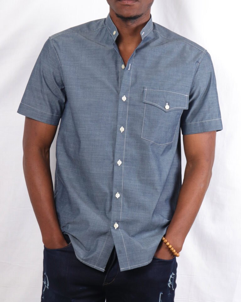 One pocket button down blue shirt