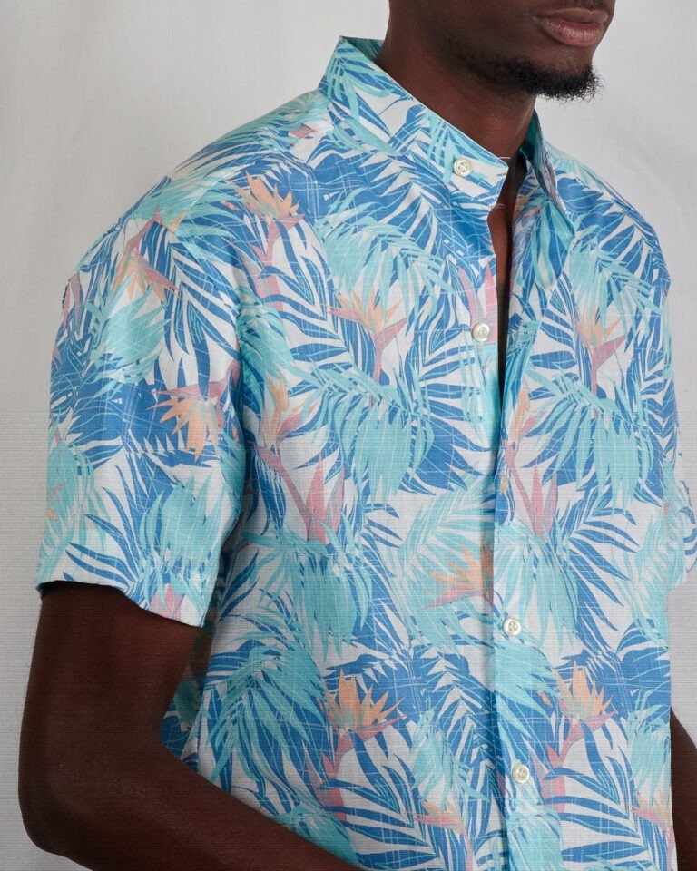 Men's Blue Hawaiian Chinese collar beach shirt - Image 4