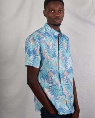 Men's Blue Hawaiian Chinese collar beach shirt