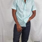 Horizontal Sky Blue Striped Short-Sleeved Men's Casual Shirt