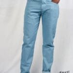 Men's Light Blue Washed Tapered Jeans – Non-Stretch Denim Pants – Classic Faded Slim Fit Casual Jeans for Men