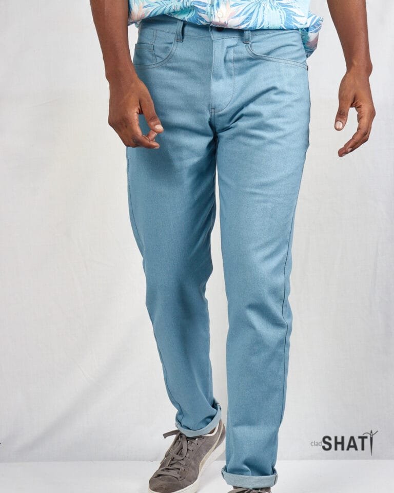 Men's Light Blue Washed Tapered Jeans – Non-Stretch Denim Pants – Classic Faded Slim Fit Casual Jeans for Men - Image 2