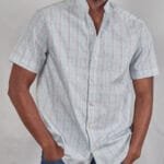 Multi-Color Checked White Chinese Short-Sleeved Shirt