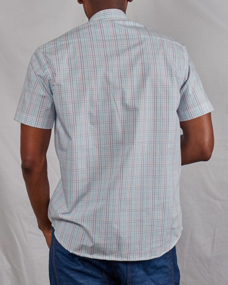 Multi-Color Checked White Chinese Short-Sleeved Shirt - Image 2