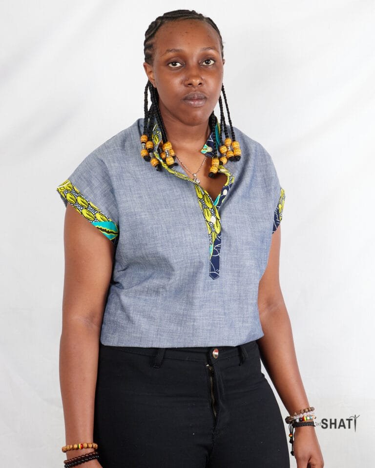 Batwing Sleeve Pop-Over Kitenge Chinese Collar Women's Shirt - Image 2
