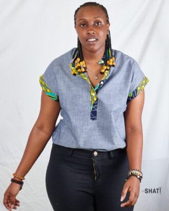 Batwing Sleeve Pop-Over Kitenge Chinese Collar Women's Shirt