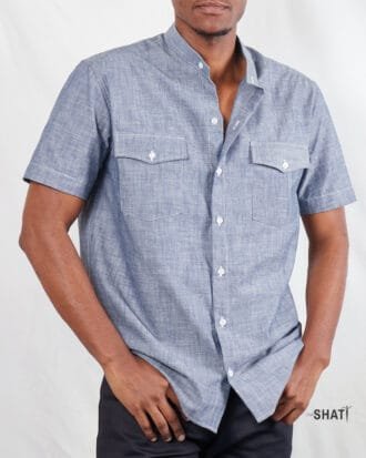 Chambray Denim two Pockets Full Button Down Shirt