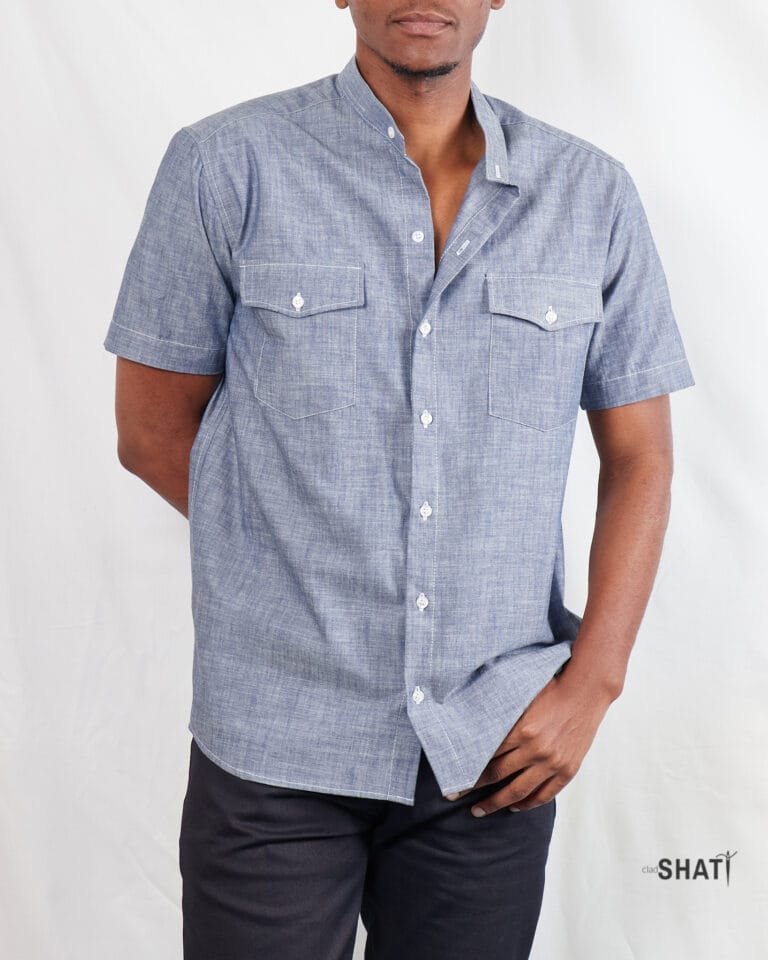 Chambray Denim two Pockets Full Button Down Shirt - Image 3
