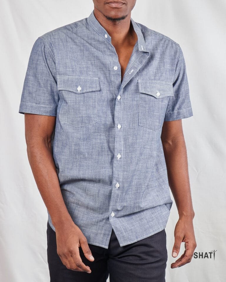 Chambray Denim two Pockets Full Button Down Shirt - Image 2
