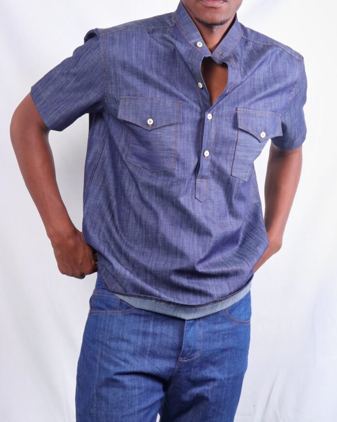 Blue lightweight short sleeved denim jeans shirt - Image 3