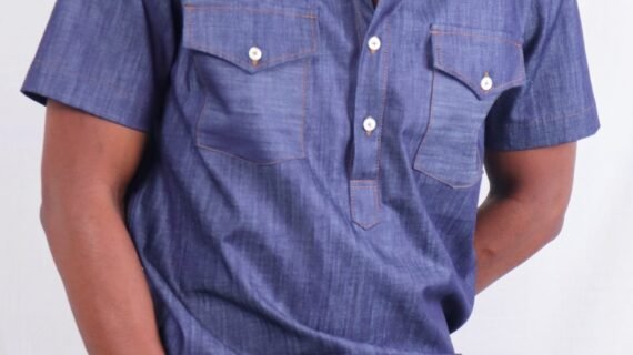 Blue lightweight short sleeved denim jeans shirt