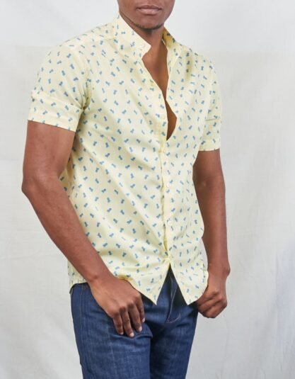 Stylish Comfort: Yellow Pineapple Printed Short Sleeve Button Down Shirt
