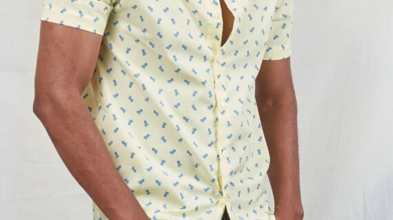 Stylish Comfort: Yellow Pineapple Printed Short Sleeve Button Down Shirt
