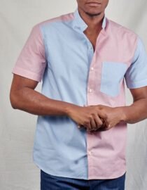 Stylish Men's Pink and Blue Button Down Shirt