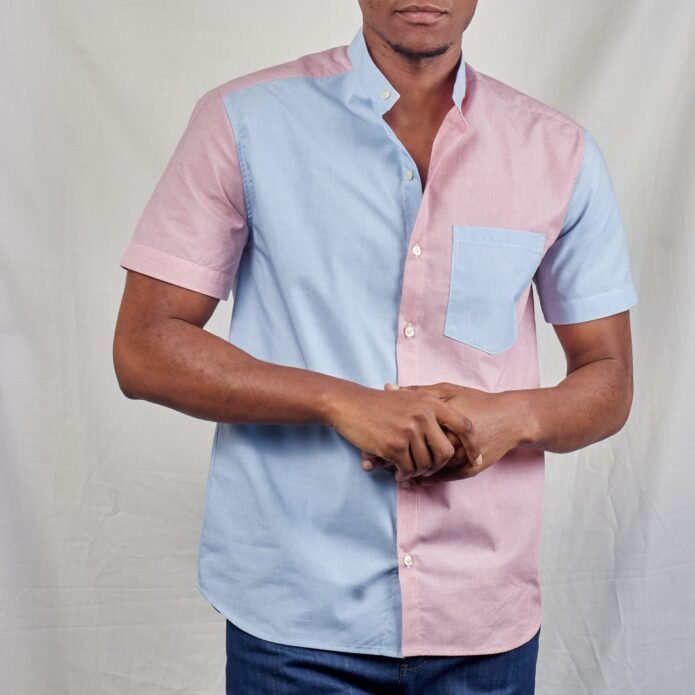 Stylish Men's Pink and Blue Button Down Shirt
