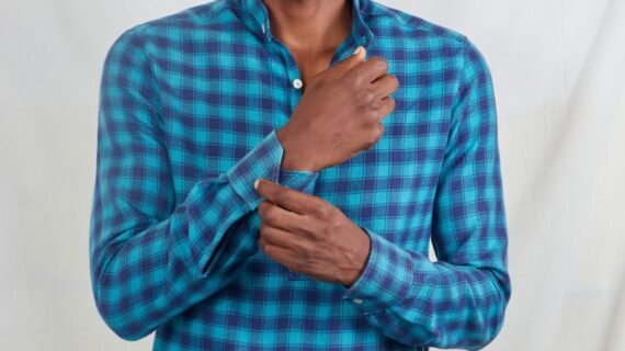 Blue plaid Checked pop-over mens shirt