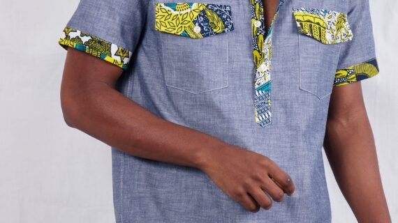 Two Pocket chambray kitenge Ankara shirt